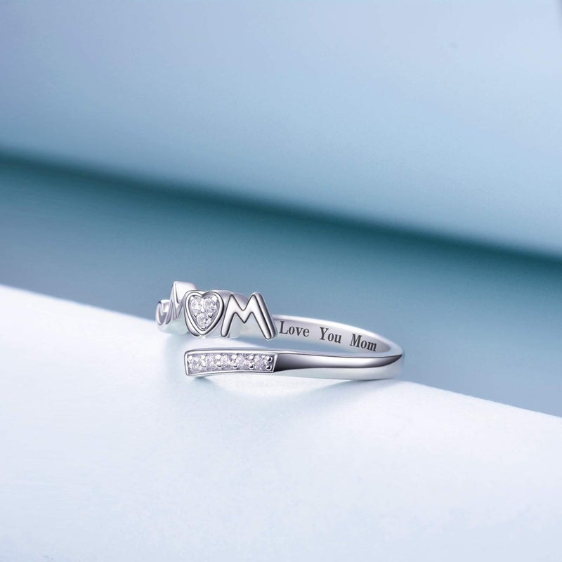 YFN 925 Sterling Silver Mothers Ring Mom Rings Band Adjustable Rings for Mother Jewelry Gifts (8) - Image 2